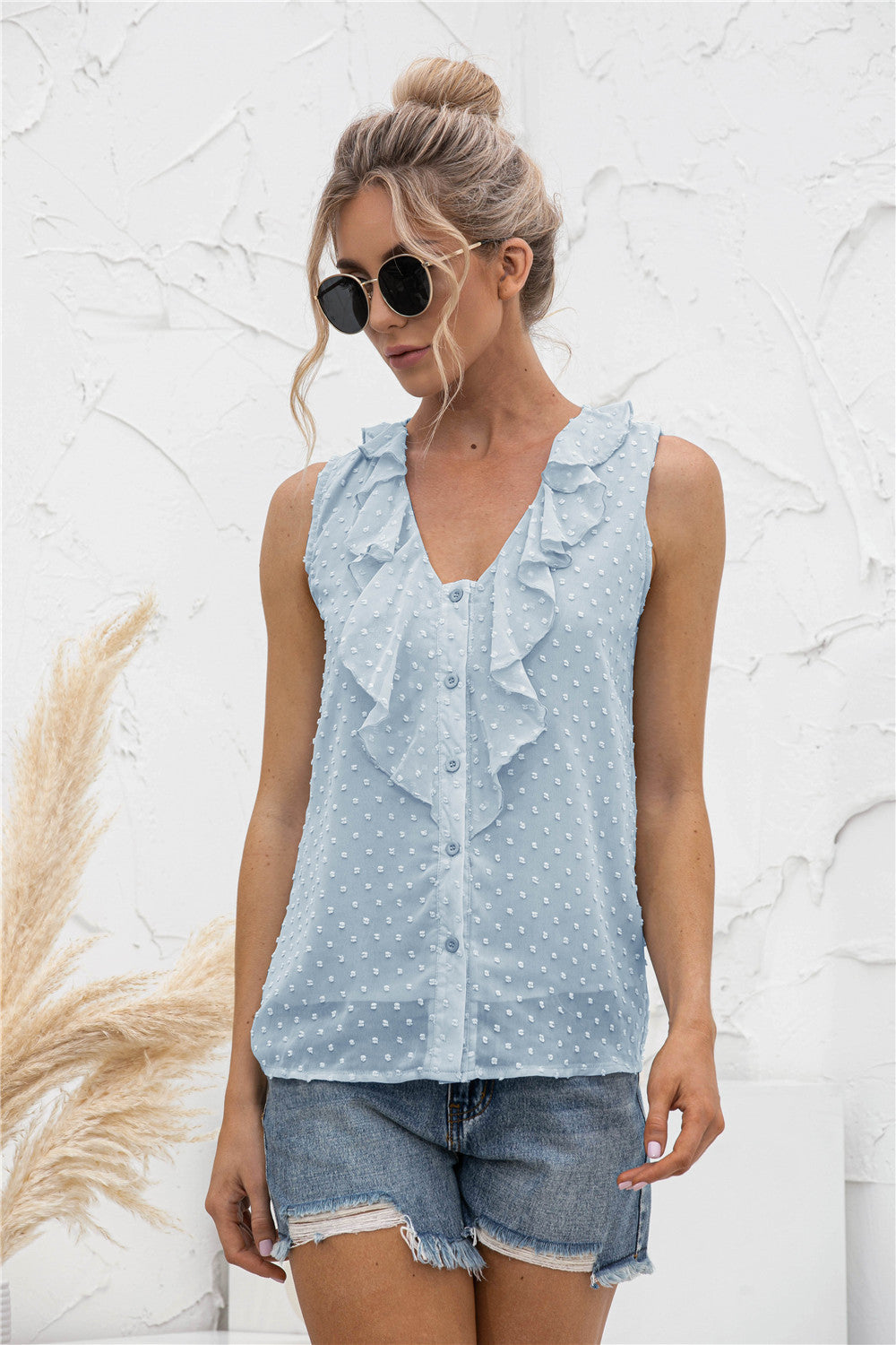 swvws Sleeveless Ruffle Trim Blouse