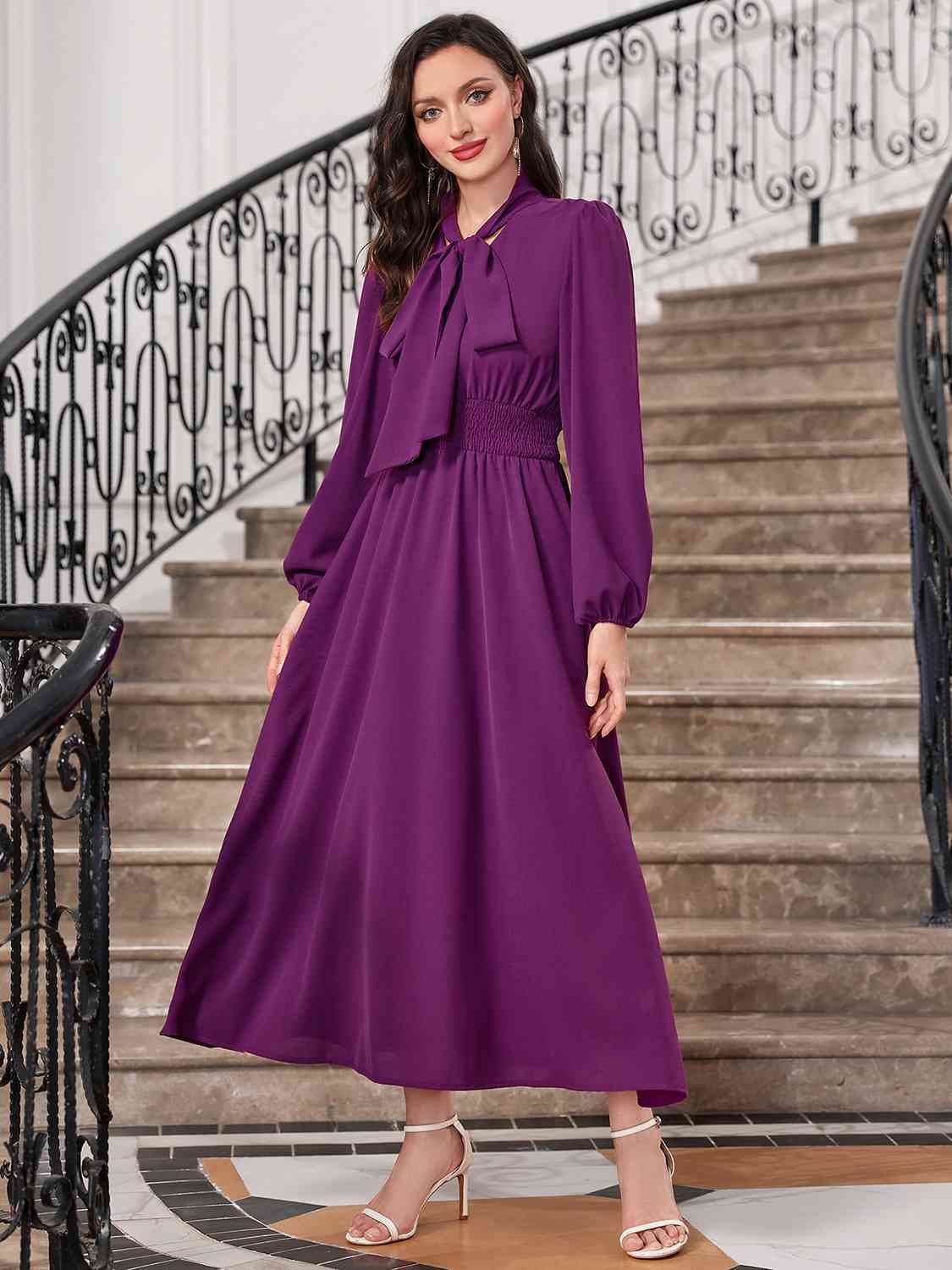 swvws Tie-Neck Balloon Sleeve Dress