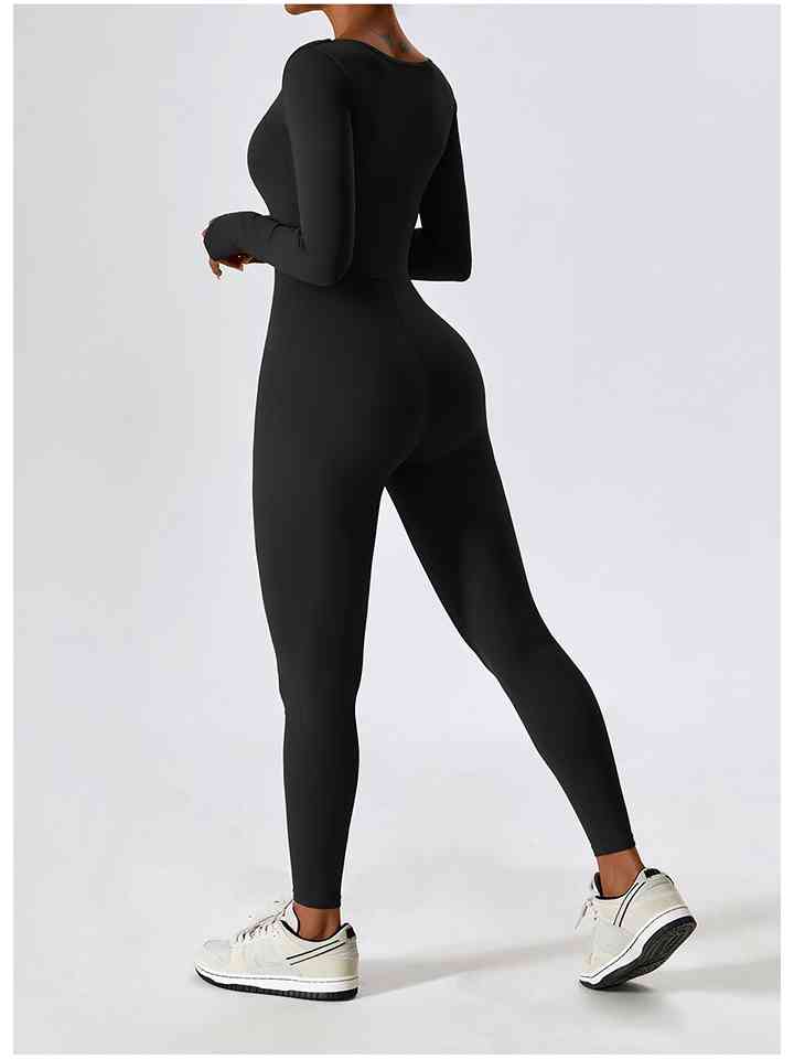 swvws Square Neck Long Sleeve Sports Jumpsuit