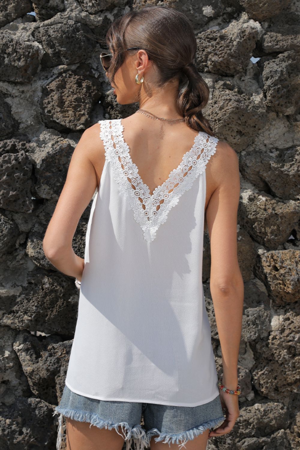 swvws Spliced Lace Deep V Tank