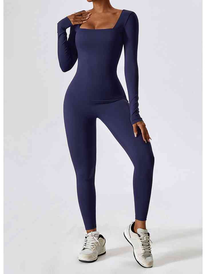 swvws Square Neck Long Sleeve Sports Jumpsuit