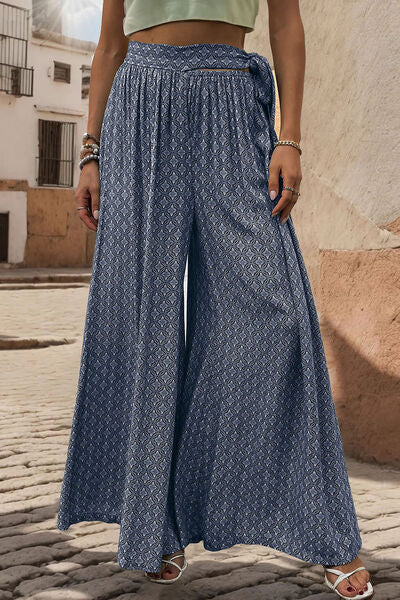 swvws Printed Tied Wide Leg Pants