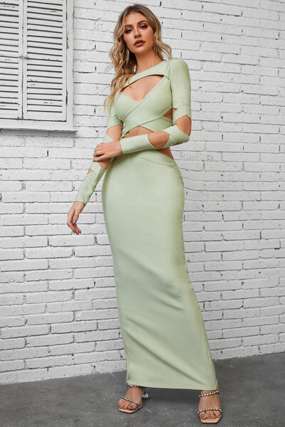 swvws Cutout Round Neck Maxi Wrap Dress