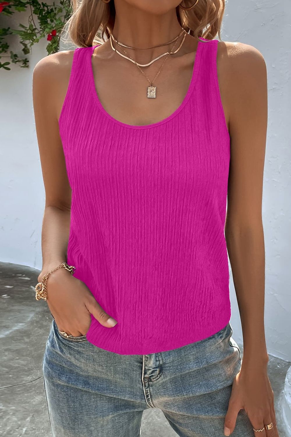 swvws Textured Scoop Neck Tank