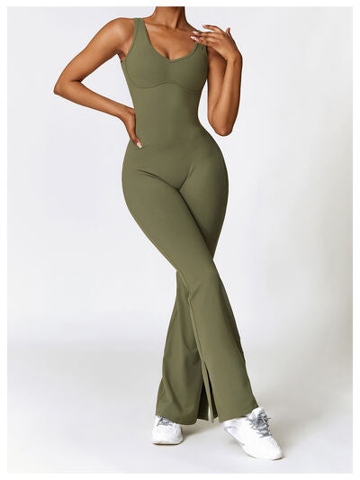 swvws Wide Strap Bootcut Slit Active Jumpsuit