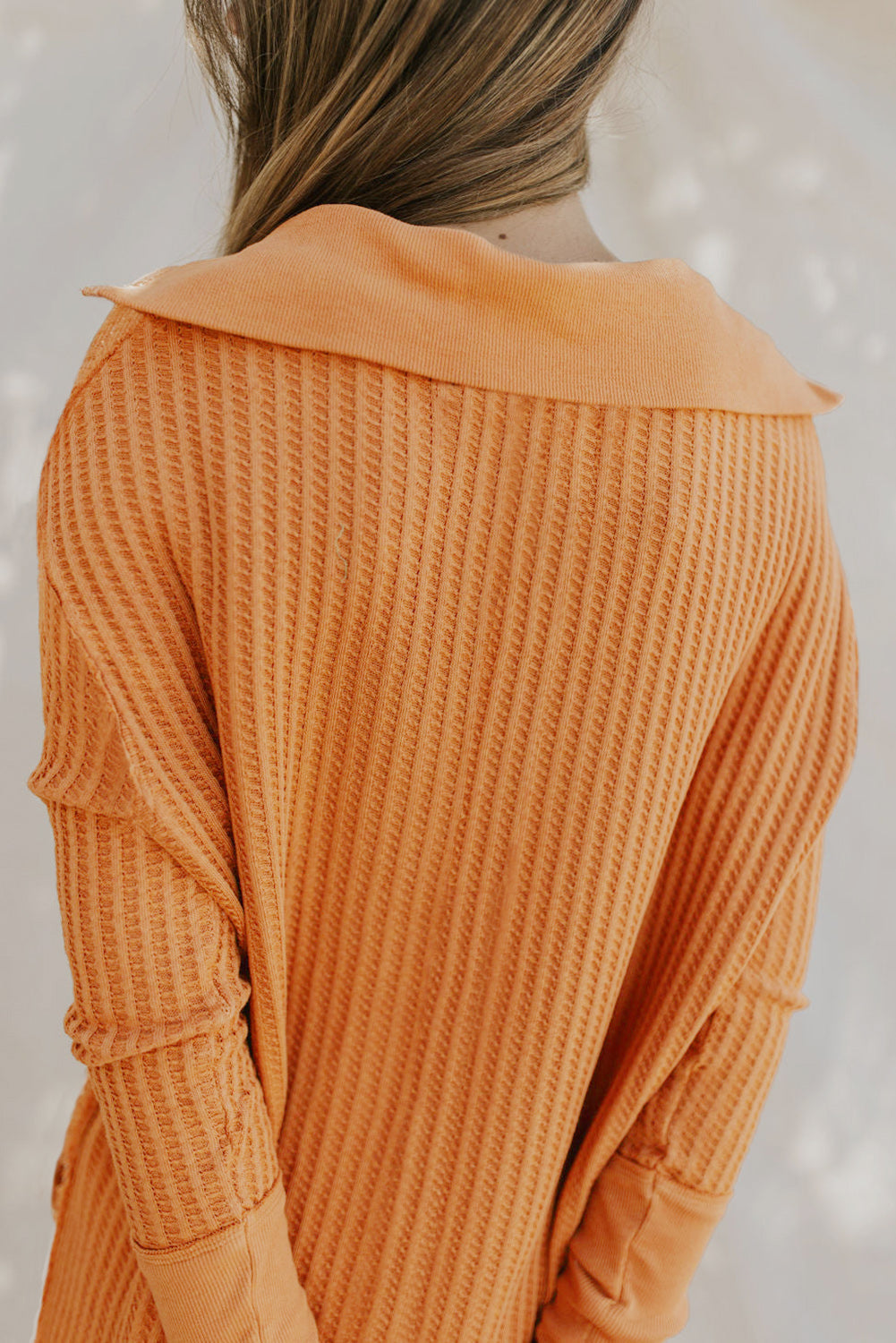 swvws Waffle-Knit Slit Drop Shoulder Top