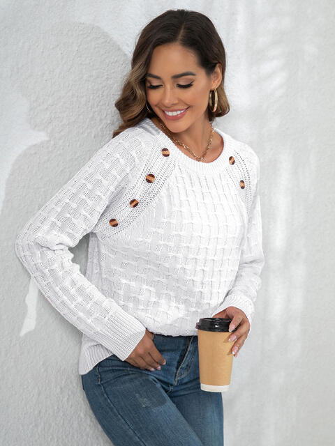 swvws Decorative Button Long Sleeve Sweater