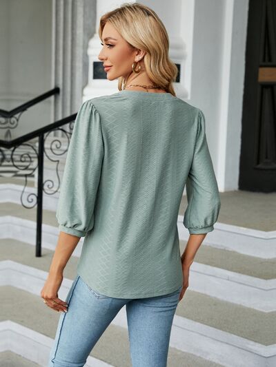 swvws Textured Notched Three-Quarter Sleeve Blouse