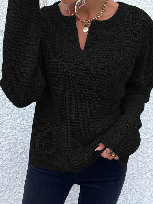 swvws Notched Long Sleeve Sweater