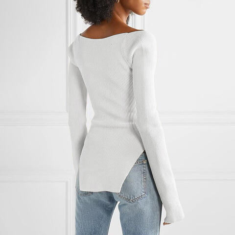 swvws Sweetheart Neck Long Sleeve Knit Top