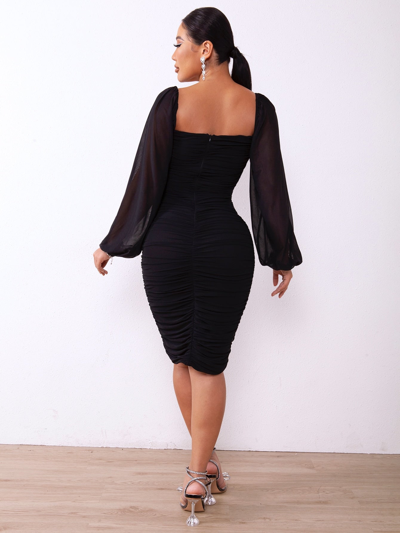 swvws Zip-Back Ruched Bodycon Dress