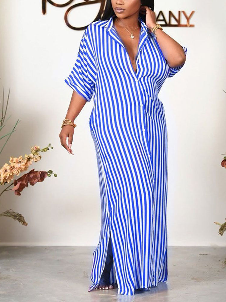 Sixsr Striped Shirt Maxi Dress