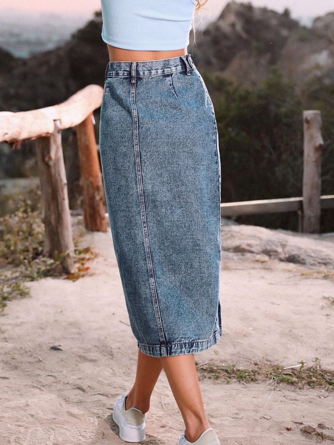 themeisles Button Down Denim Skirt