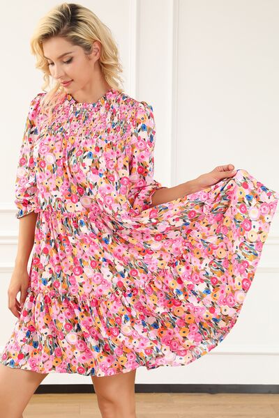 swvws Floral Smocked Flounce Sleeve Mini Dress