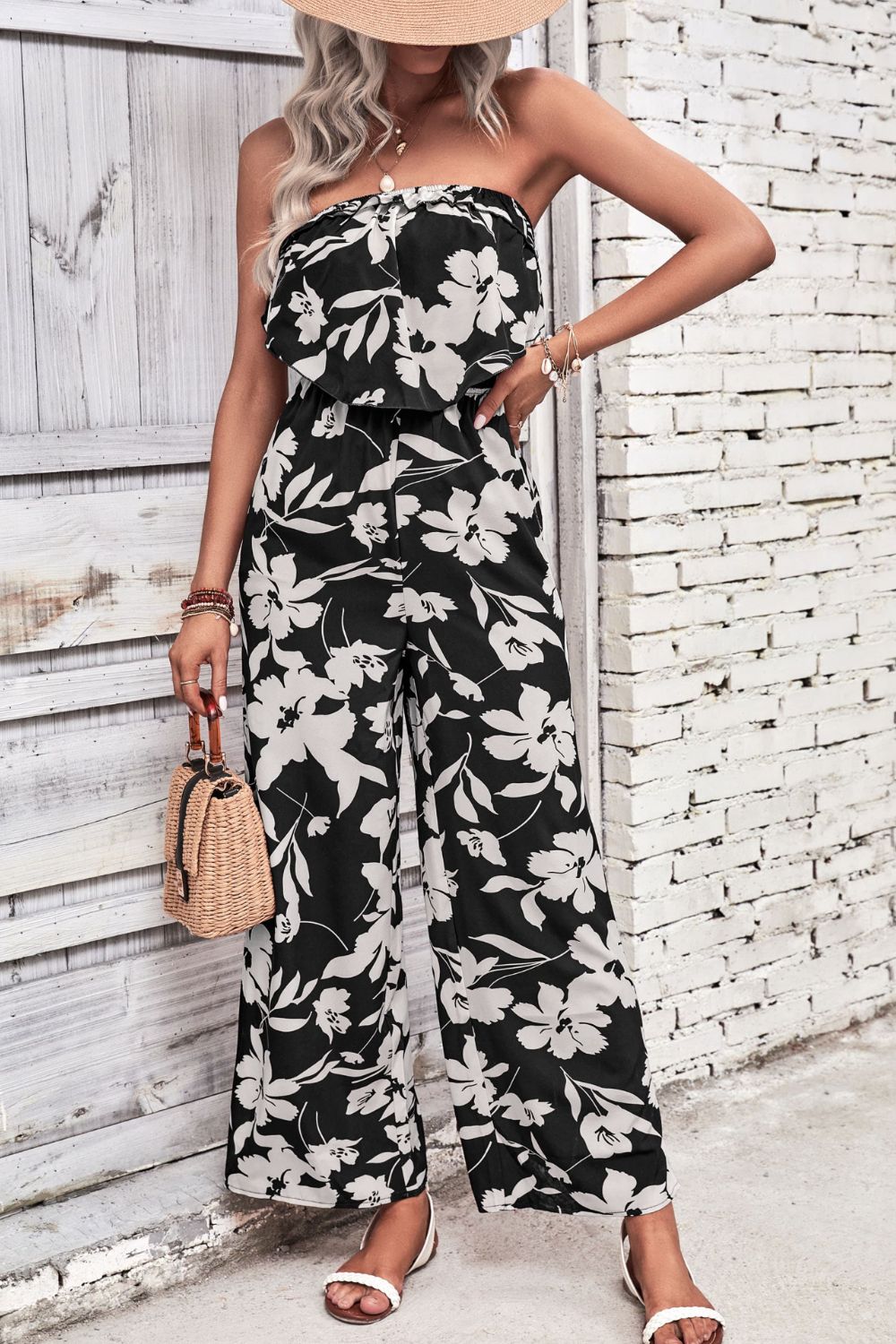 swvws Floral Strapless Wide Leg Jumpsuit