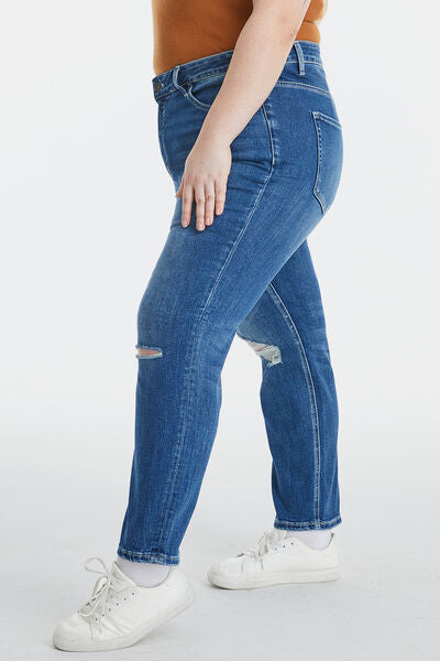 swvws BAYEAS Full Size High Waist Distressed Washed Cropped Mom Jeans