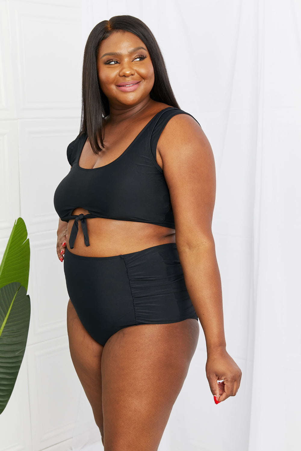 swvws Marina West Swim Sanibel Crop Swim Top and Ruched Bottoms Set in Black