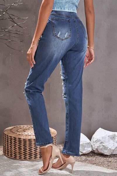 swvws Distressed Buttoned Jeans with Pockets