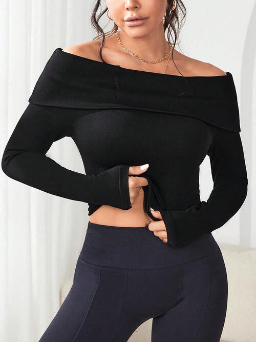 swvws Off-Shoulder Long Sleeve Knit Top