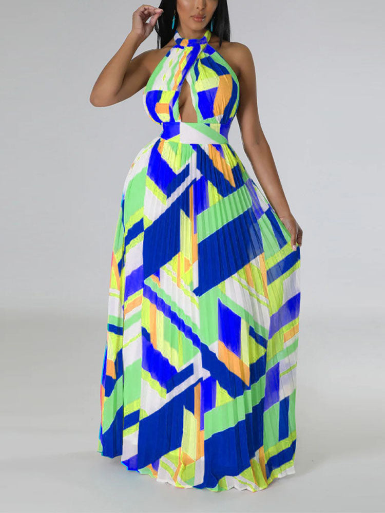 Sixsr Halter Pleated Maxi Dress