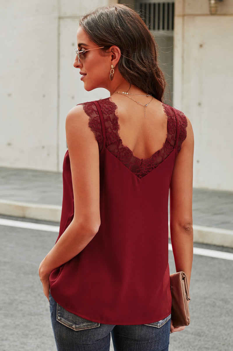 swvws V-Neck Lace Tank Top