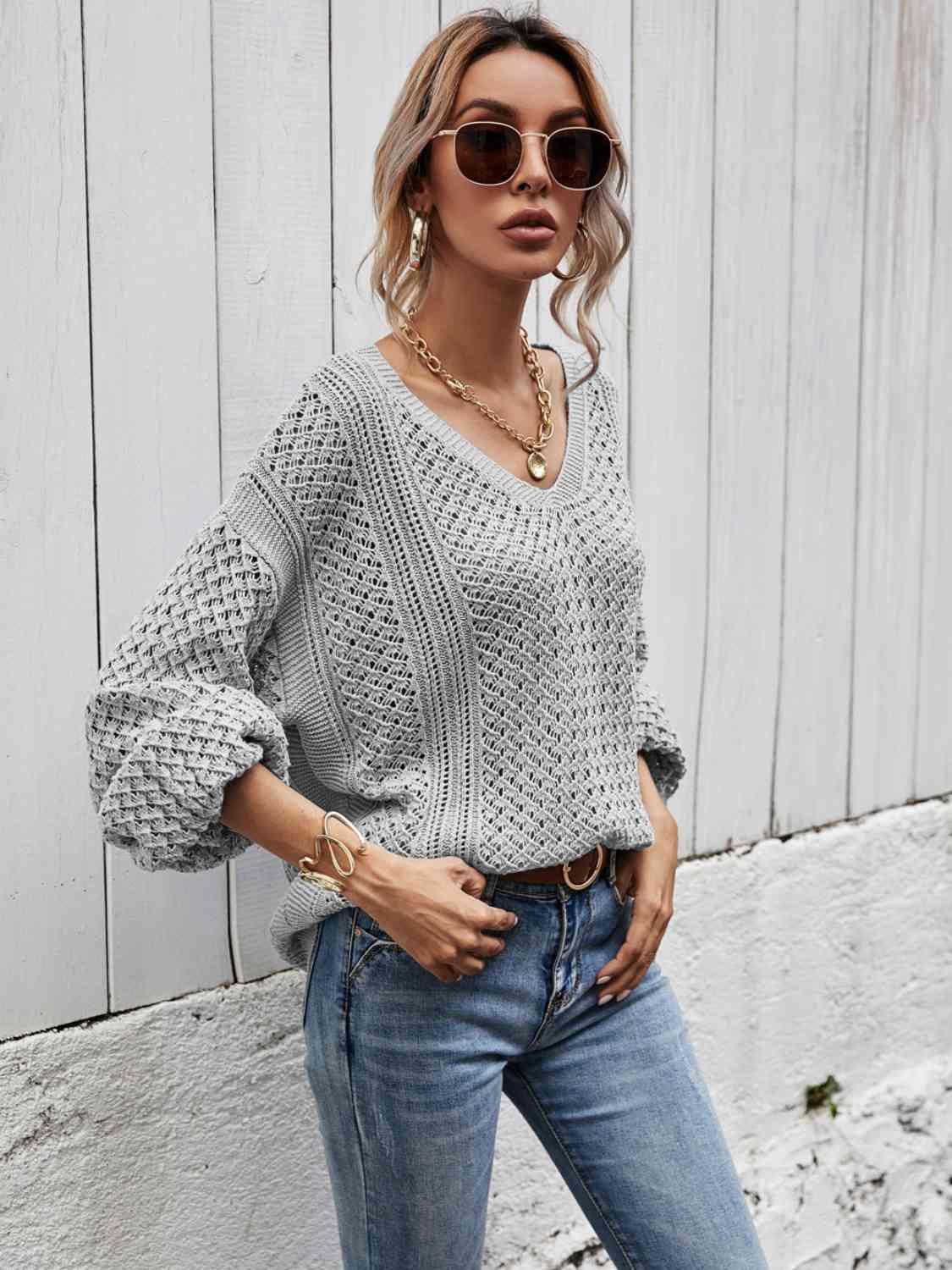 swvws V-Neck Dropped Shoulder Sweater