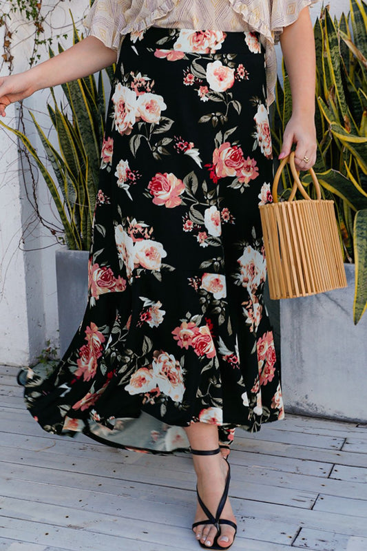 themeisles Plus Size Floral High-Rise Skirt