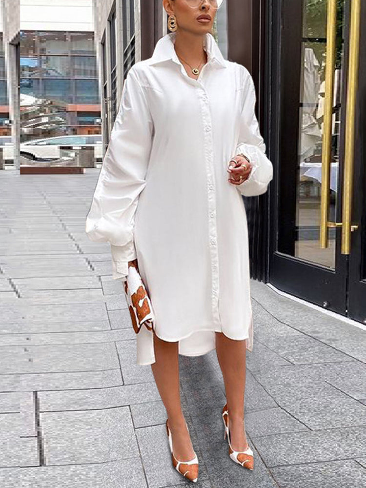 Sixsr Turndown Collar Long Sleeve Shirt Dress