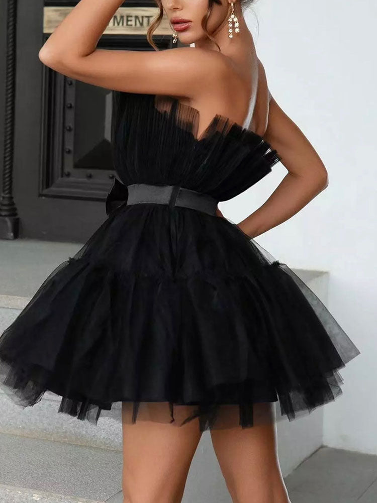 Sixsr Bow Decor Layered Tulle Cocktail Dress