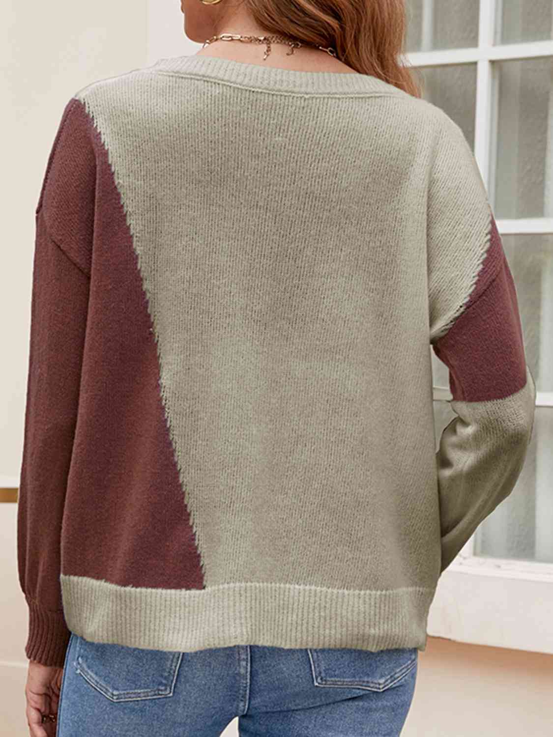 swvws Contrast Round Neck Long Sleeve Knit Top