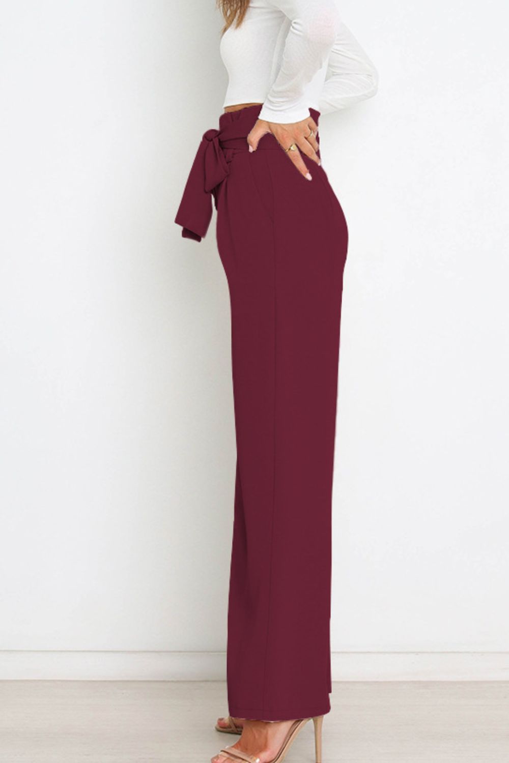 swvws Tie Front Paperbag Wide Leg Pants