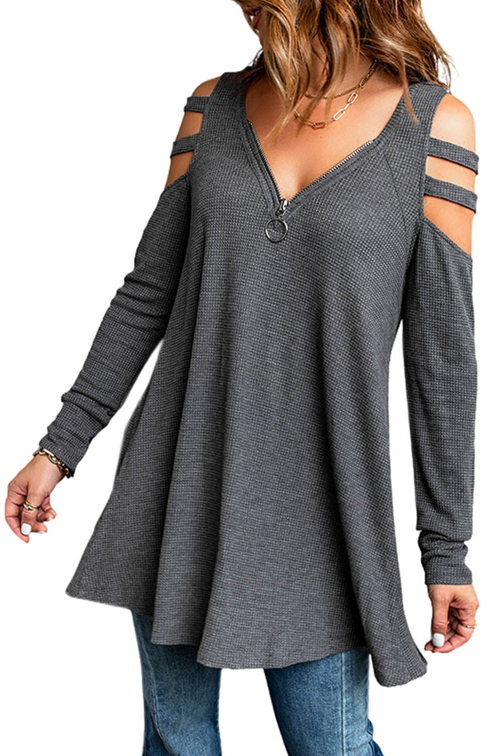 swvws Cutout Waffle Knit Tunic Top