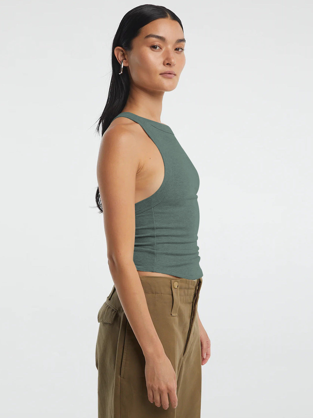 swvws Halter Neck Ribbed Cropped Top