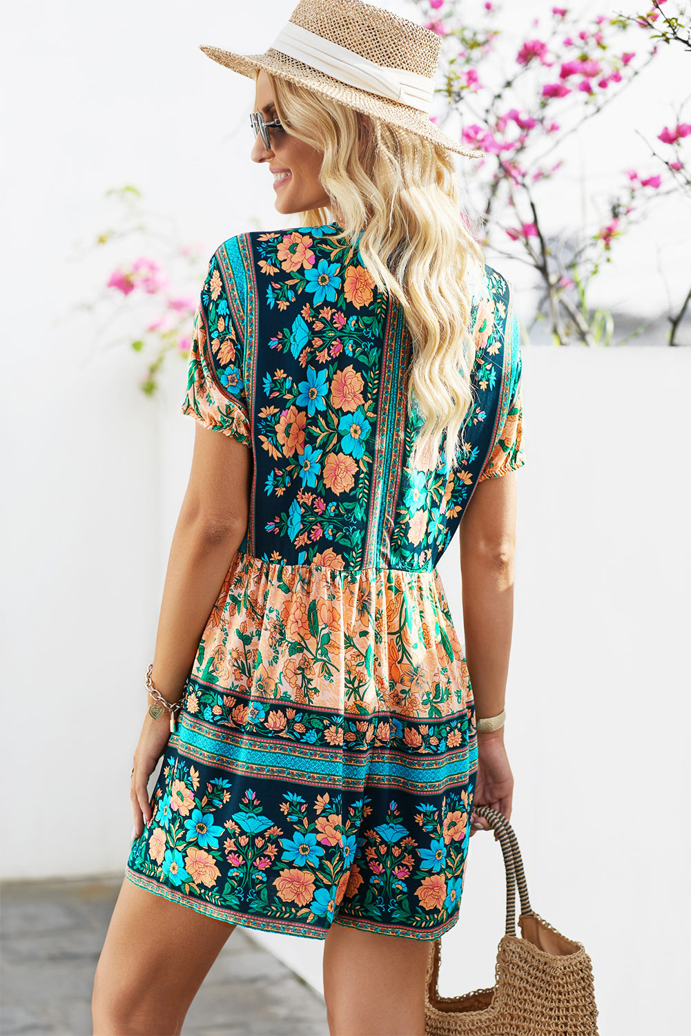 swvws Floral Multicolored Tie-Neck Romper