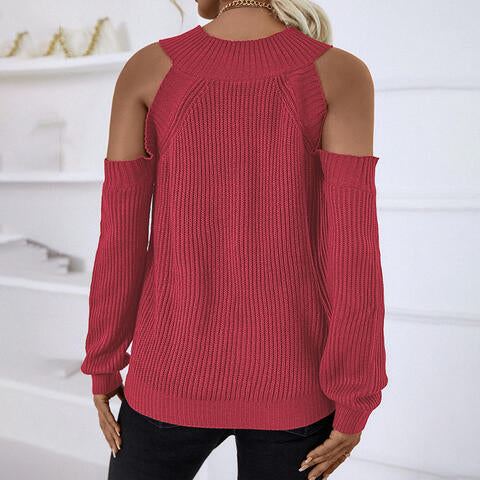 swvws Round Neck Cold-Shoulder Sweater