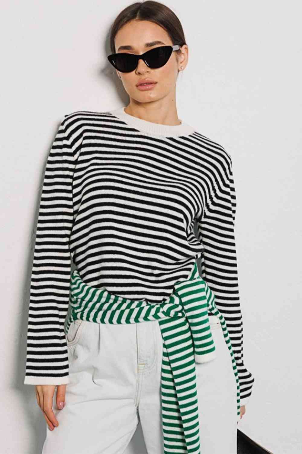 swvws Striped Round Neck Long Sleeve Sweater