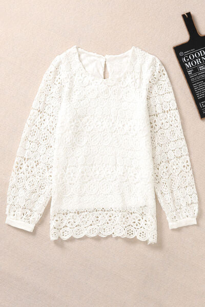 swvws Lace Round Neck Long Sleeve Blouse