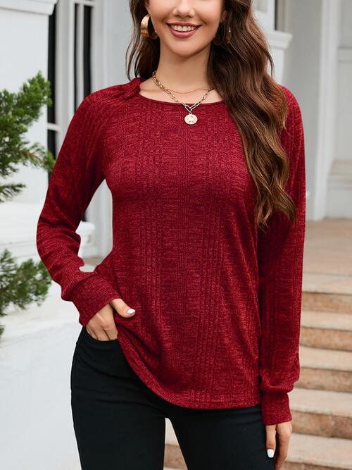 swvws Texture Round Neck Long Sleeve Knit Top