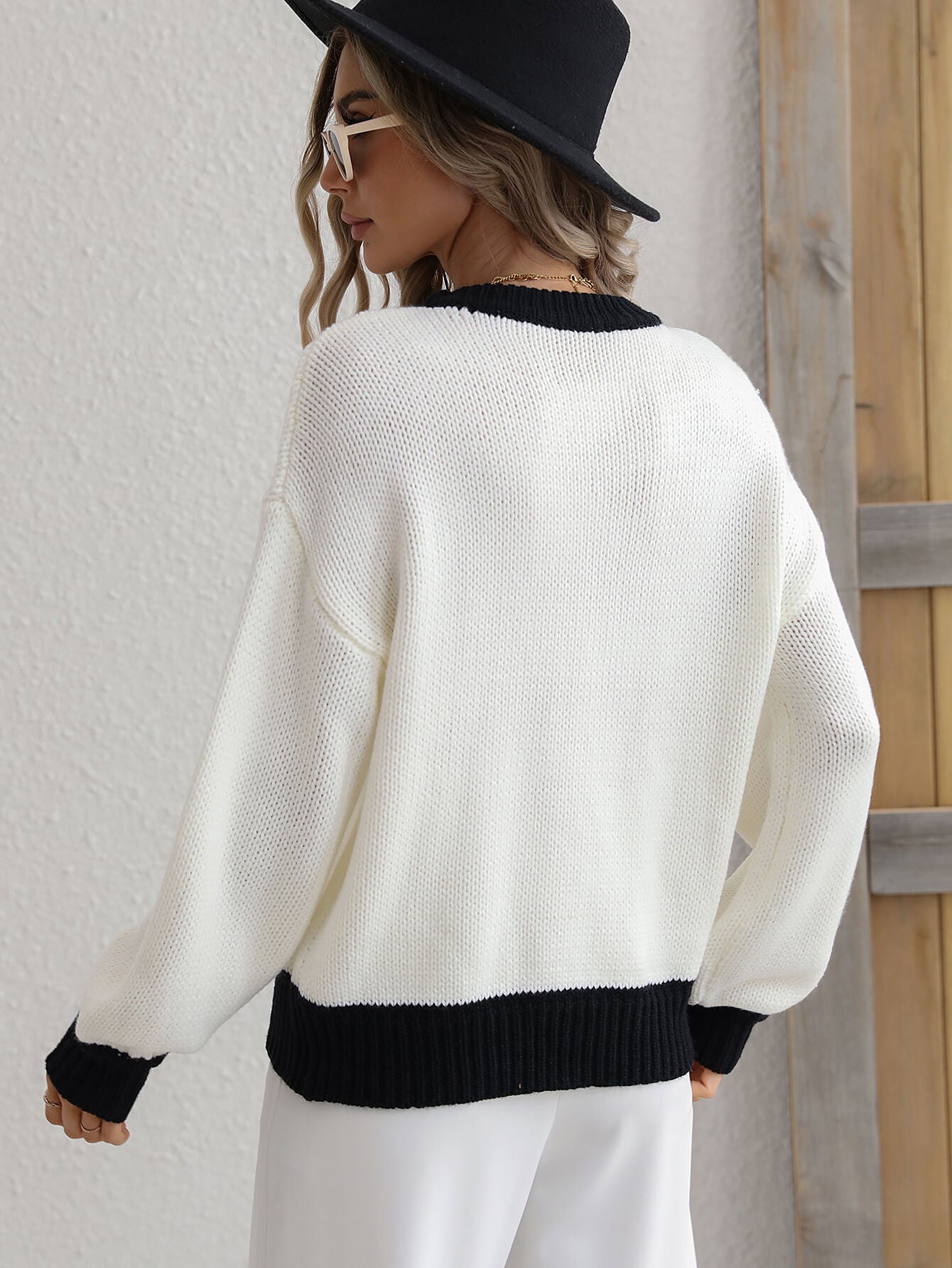 swvws Contrast Trim Drop Shoulder Pullover Sweater