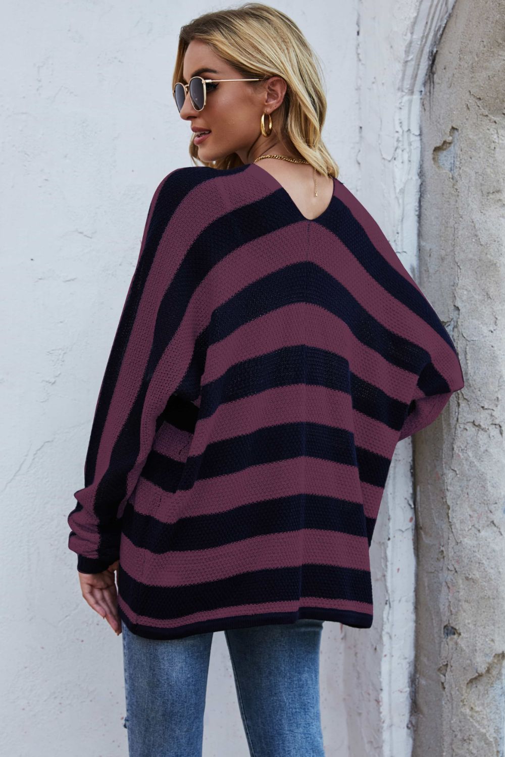 swvws Striped Dolman Sleeve Open Front Cardigan