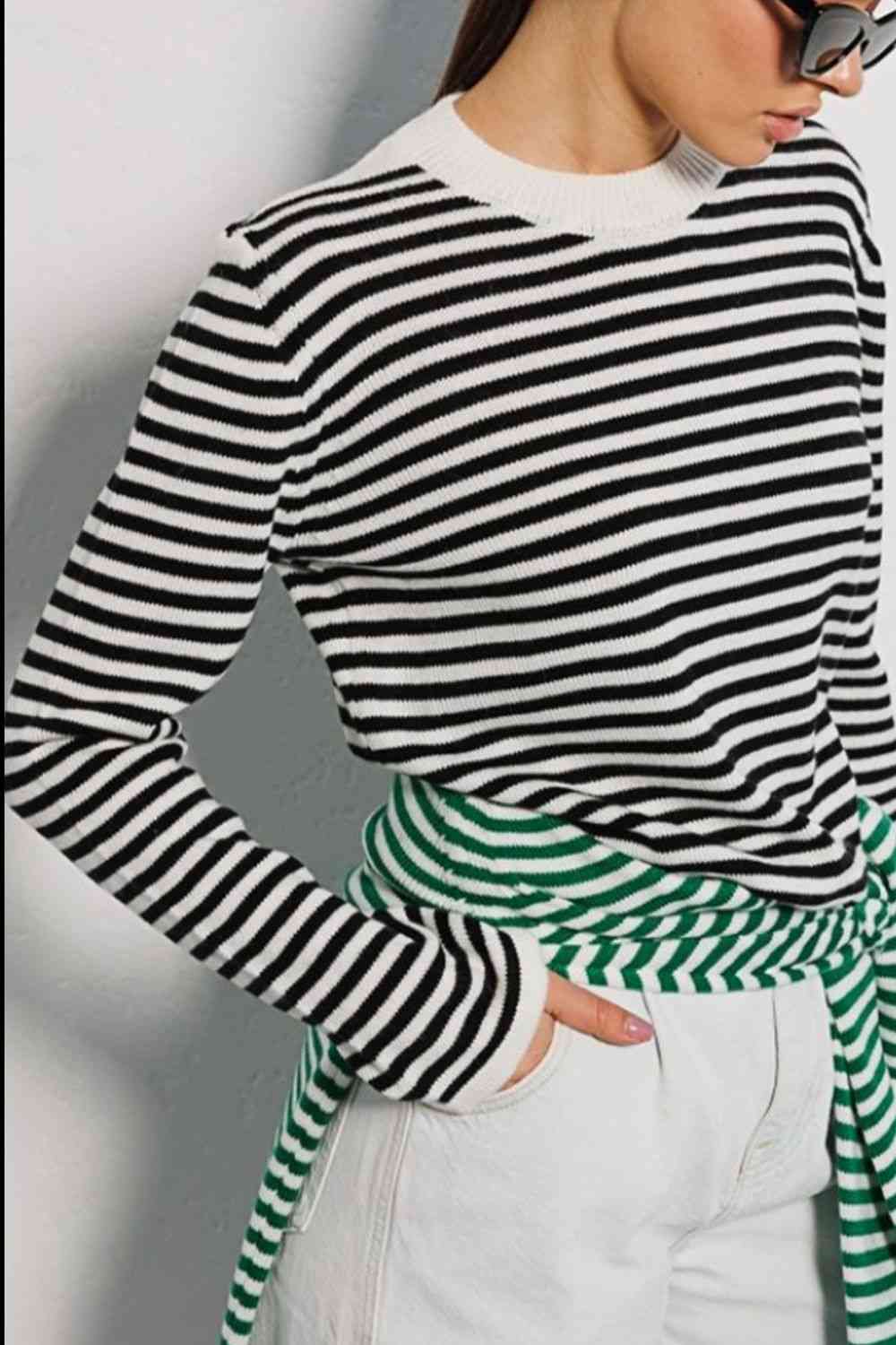 swvws Striped Round Neck Long Sleeve Sweater