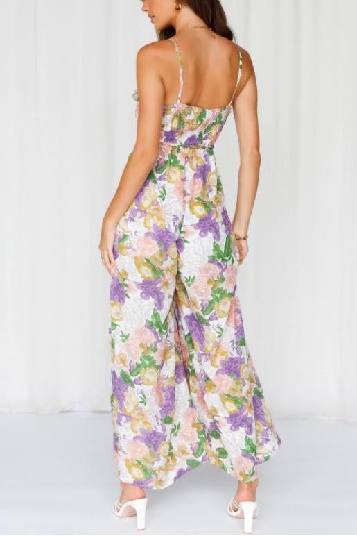 swvws Floral Print Ruffle Cami Wide Leg Jumpsuit With Self-tie Waist Jumpsuit