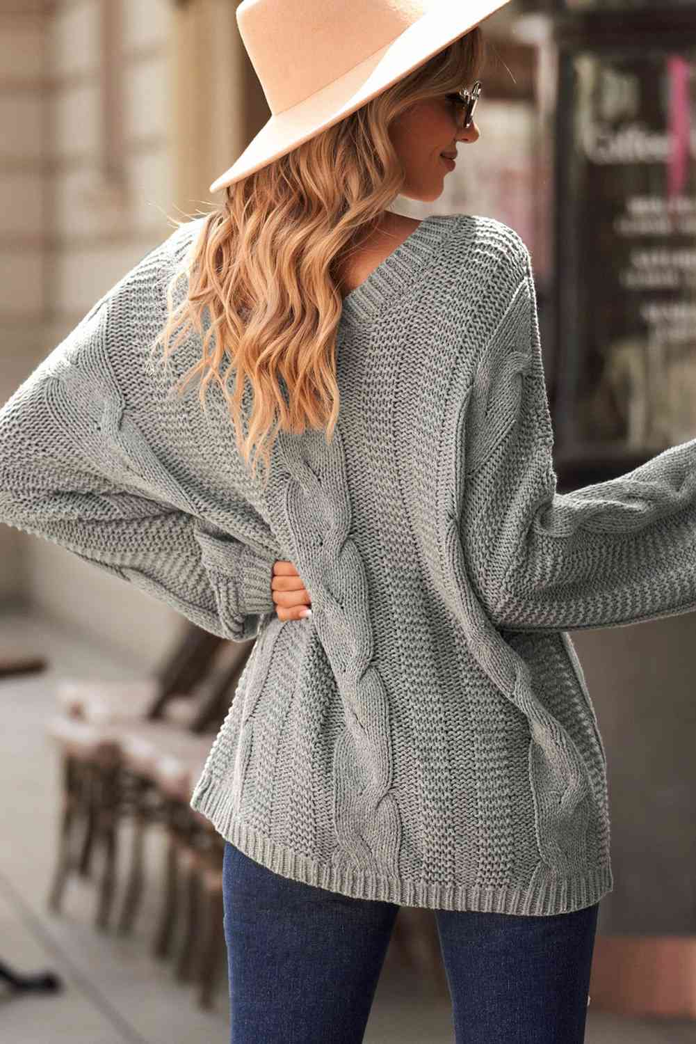 swvws Cable Knit V-Neck Sweater