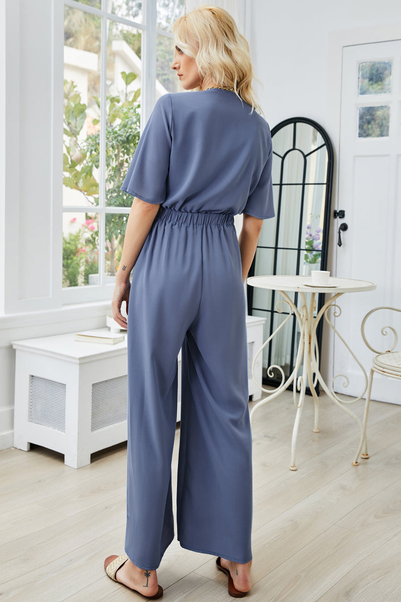 swvws Tie Front Cutout Wide Leg Jumpsuit