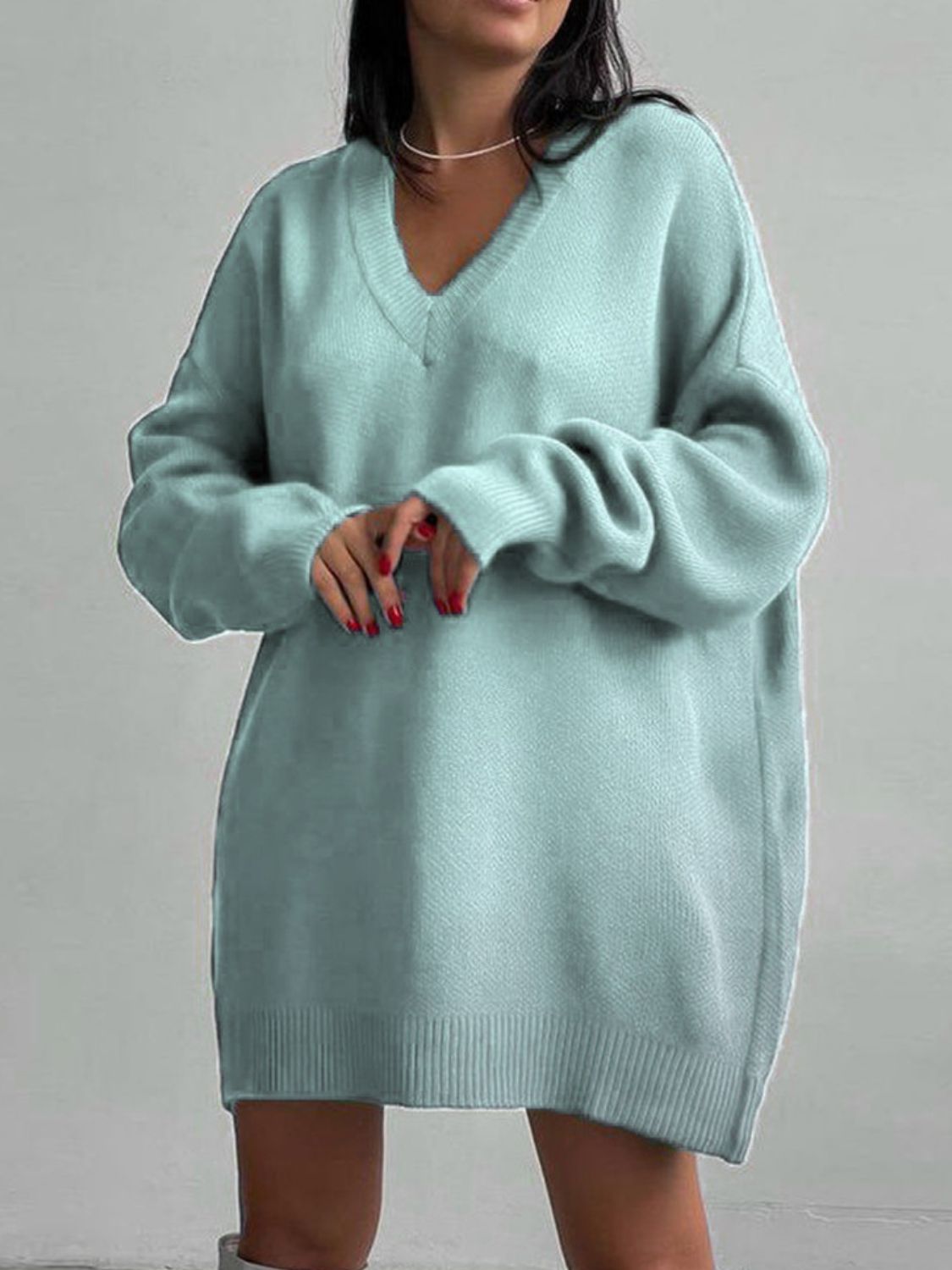 swvws V-Neck Dropped Shoulder Sweater Dress