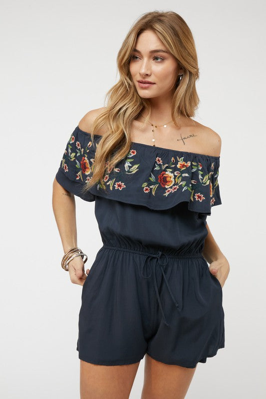 swvws Floral Embroidered Off Shoulder Romper