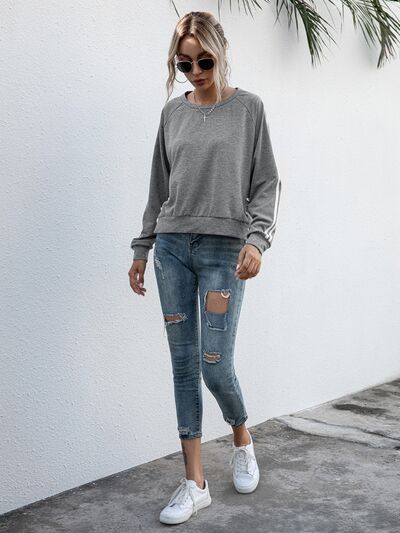 swvws Lace-Up Round Neck Long Sleeve Sweatshirt