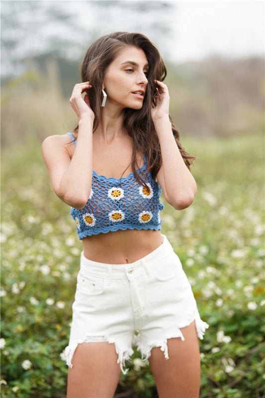 swvws Floral Crochet Cropped Cami