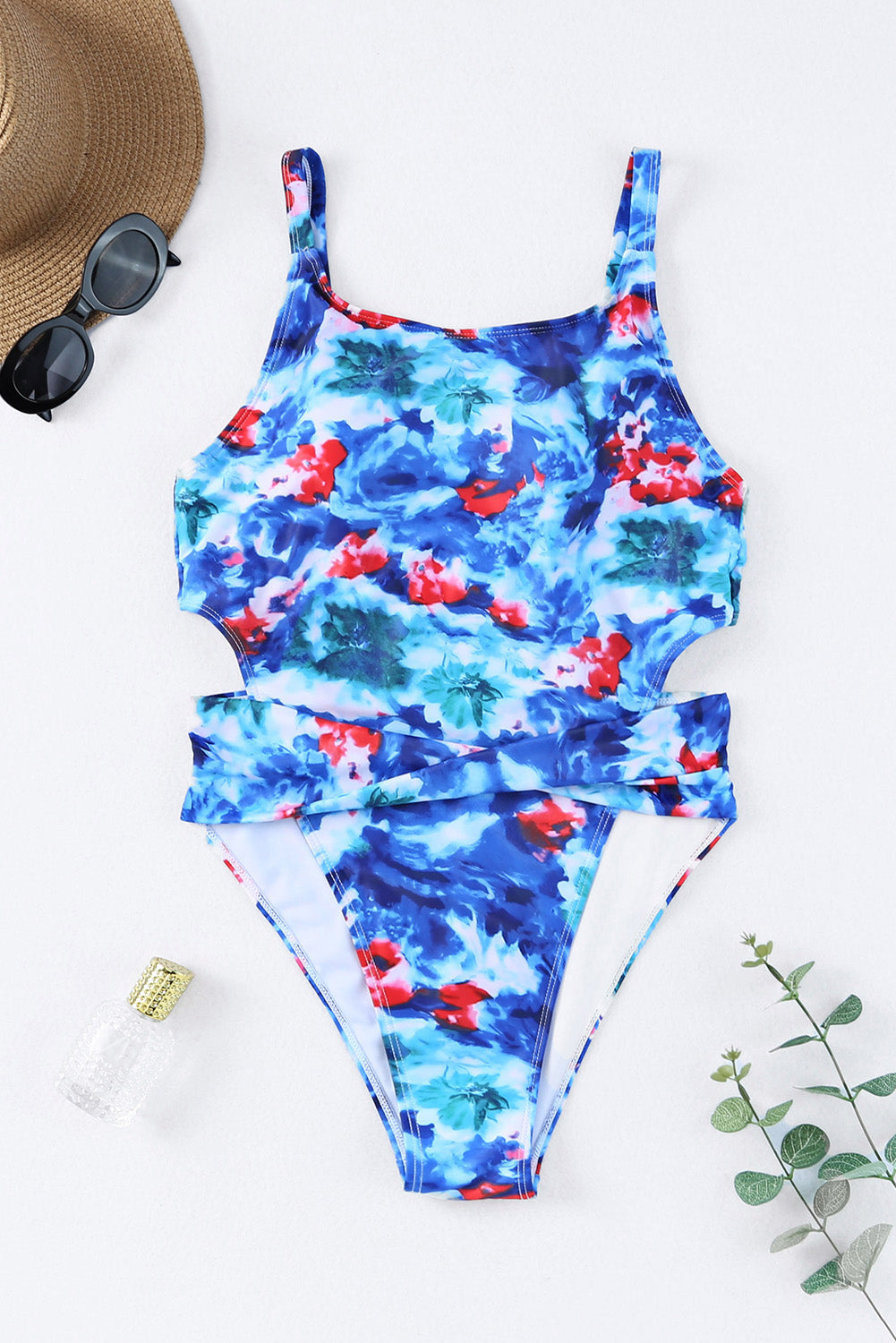 swvws Floral Cutout Sleeveless One-Piece Swimsuit