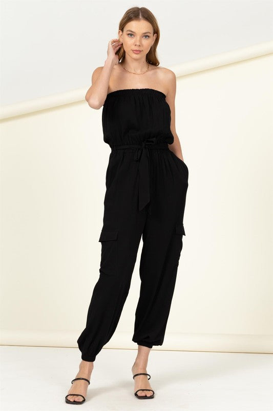 swvws Flap Pocket Side Belted Tube Jumpsuit